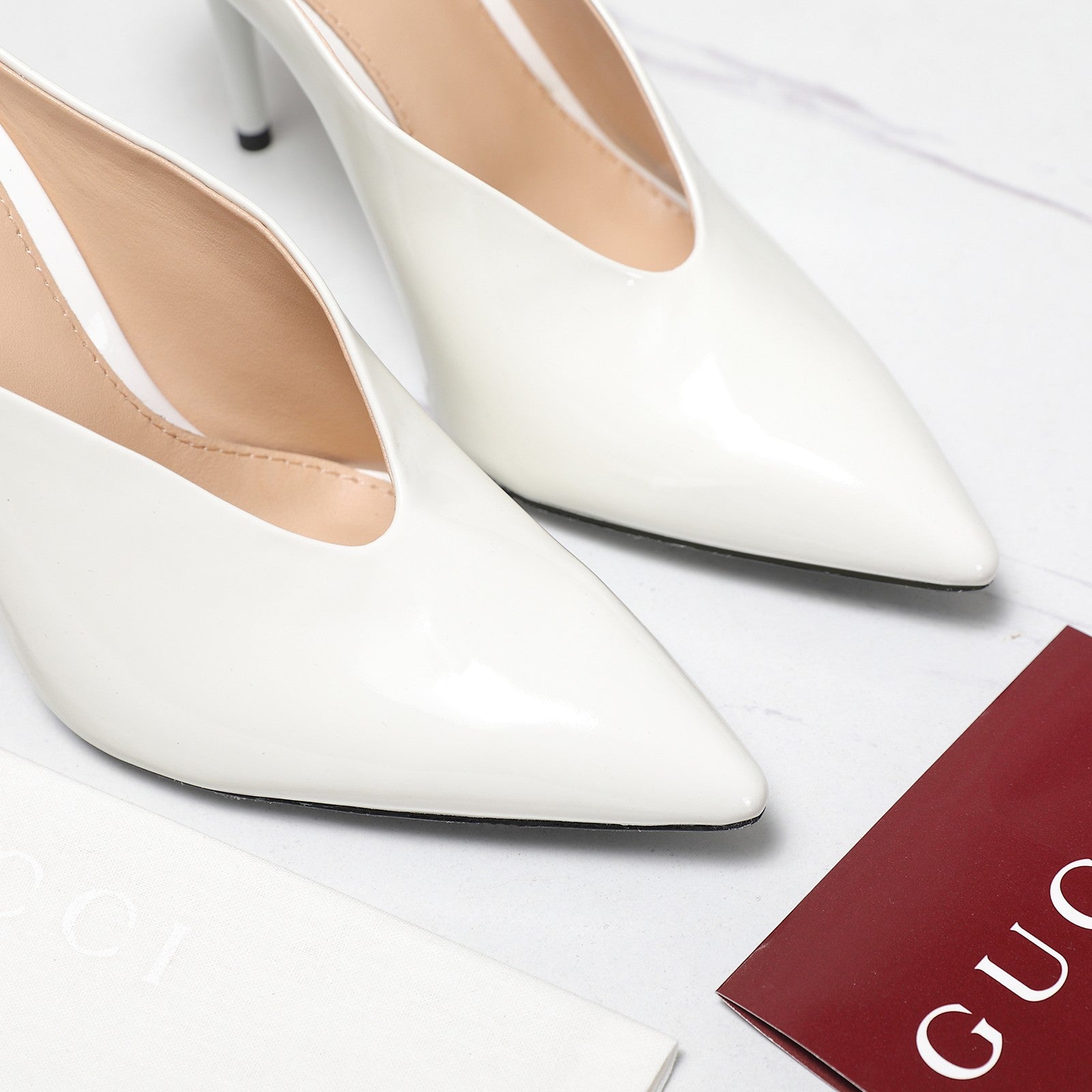 GG HEELED MULES 105 IN WHITE CALFSKIN