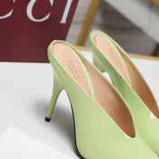 GG HEELED MULES 105 IN PASTEL GREEN CALFSKIN