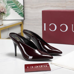 GG HEELED MULES 105 IN DARK RED CALFSKIN