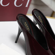 GG HEELED MULES 105 IN DARK RED CALFSKIN