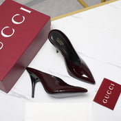 GG HEELED MULES 105 IN DARK RED CALFSKIN