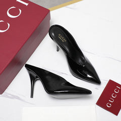 GG HEELED MULES 105 IN BLACK CALFSKIN