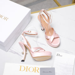 DIOR PEARL-EMBELLISHED HIGH HEEL SANDALS 25S 115 MM IN LIGHT PINK SATIN