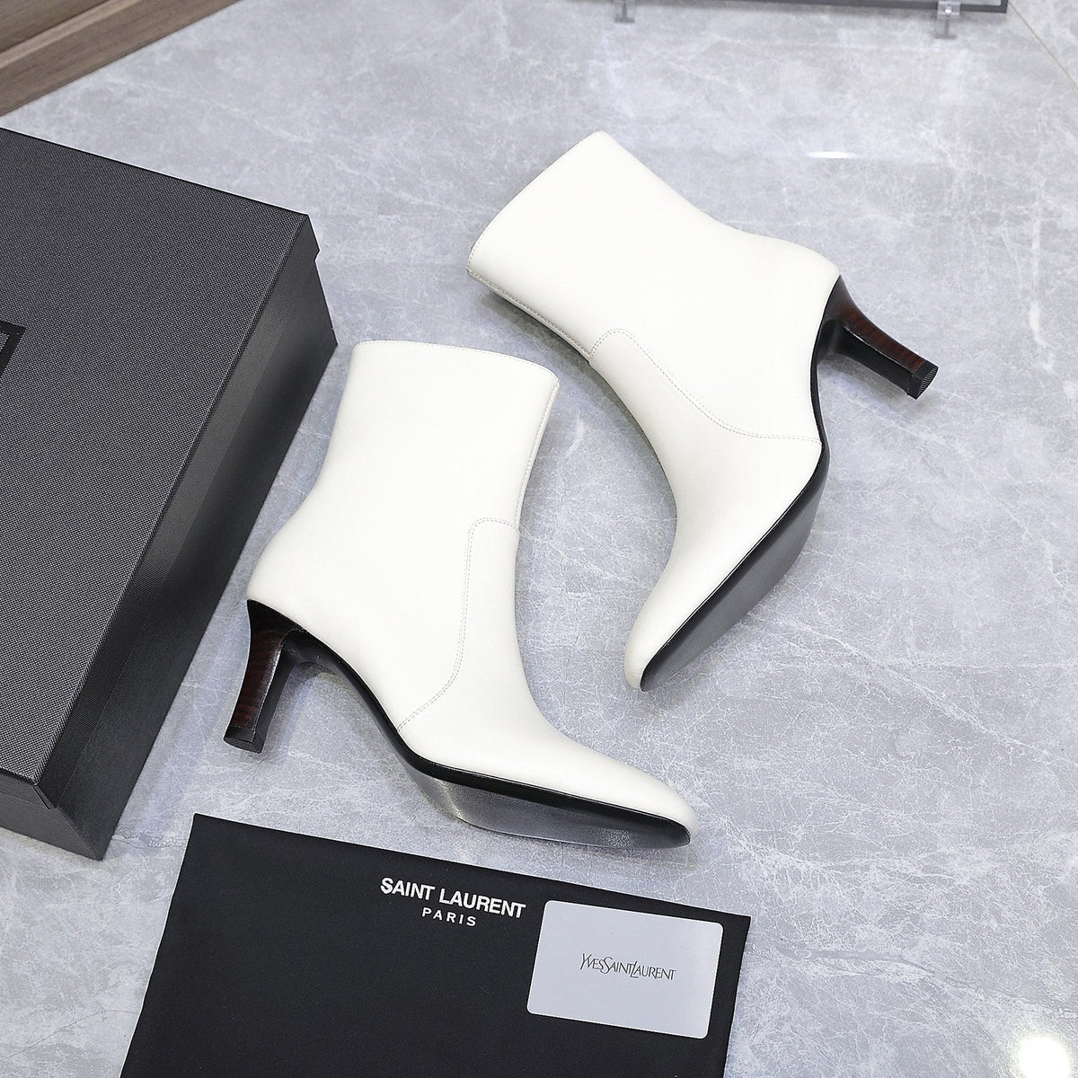 YSL 25S ANKLE BOOTS 70 MM IN WHITE LAMBSKIN