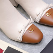 VALENTINO 25S VALET DU ROI ANKLE BOOTS 60 MM IN CREAM WHITE MIX BROWN CALFSKIN WITH BOW