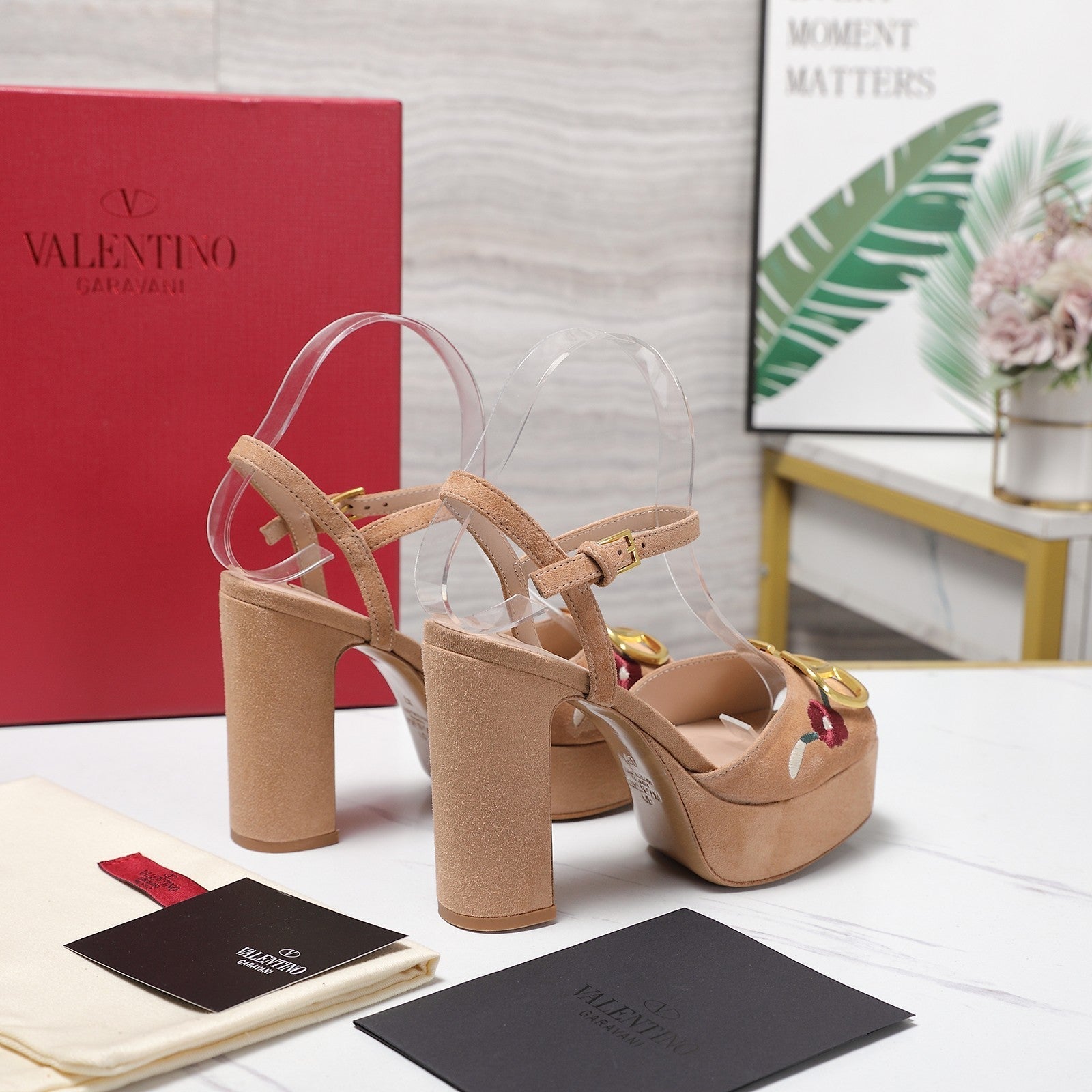 VALENTINO 25S GARAVANI VLOGO SIGNATURE HIGH-HEEL SANDALS 110 MM IN WARM BEIGE SUEDE