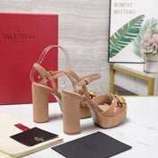 VALENTINO 25S GARAVANI VLOGO SIGNATURE HIGH-HEEL SANDALS 110 MM IN WARM BEIGE SUEDE