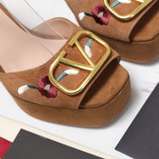 VALENTINO 25S GARAVANI VLOGO SIGNATURE HIGH-HEEL SANDALS 110 MM IN BROWN SUEDE