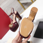 VALENTINO 25S GARAVANI VLOGO SIGNATURE HIGH-HEEL SANDALS 110 MM IN DARK RED SUEDE