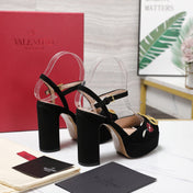 VALENTINO 25S GARAVANI VLOGO SIGNATURE HIGH-HEEL SANDALS 110 MM IN BLACK SUEDE