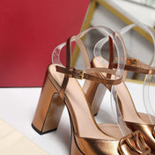 VALENTINO 25S GARAVANI VLOGO SIGNATURE HIGH-HEEL SANDALS 110 MM IN METALLIC COPPER CALFSKIN