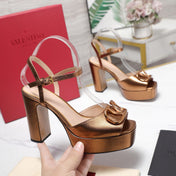 VALENTINO 25S GARAVANI VLOGO SIGNATURE HIGH-HEEL SANDALS 110 MM IN METALLIC COPPER CALFSKIN