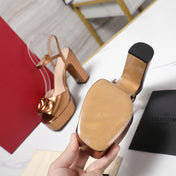 VALENTINO 25S GARAVANI VLOGO SIGNATURE HIGH-HEEL SANDALS 110 MM IN METALLIC COPPER CALFSKIN