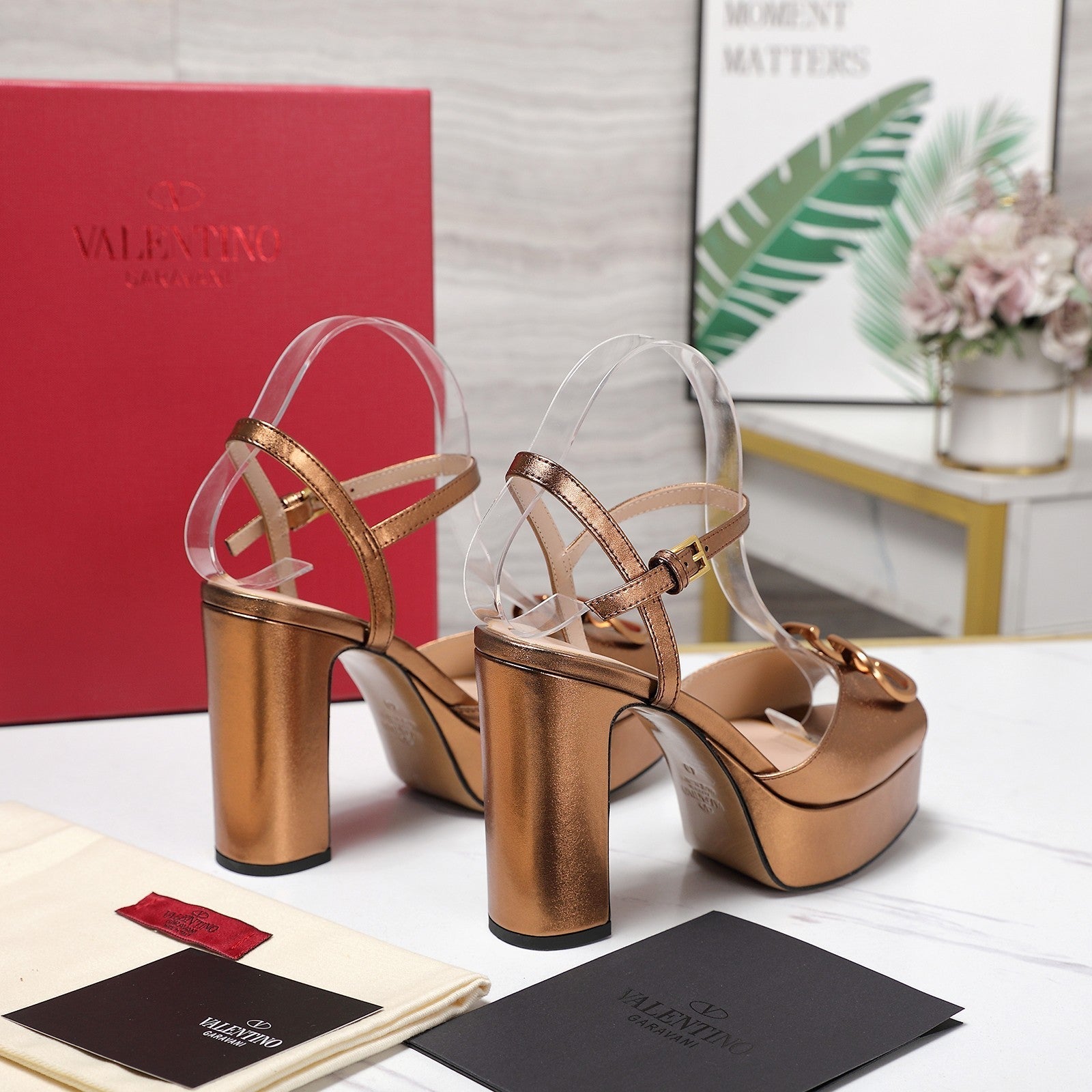 VALENTINO 25S GARAVANI VLOGO SIGNATURE HIGH-HEEL SANDALS 110 MM IN METALLIC COPPER CALFSKIN