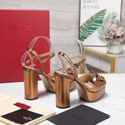 VALENTINO 25S GARAVANI VLOGO SIGNATURE HIGH-HEEL SANDALS 110 MM IN METALLIC COPPER CALFSKIN