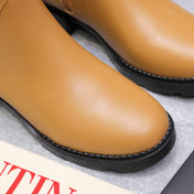 VALENTINO 25S FLAT ANKLE BOOTS IN LIGHT BROWN CALFSKIN