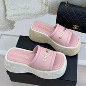 PLATFORM SLIPPERS IN BABY PINK LAMBSKIN