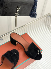 HIGH HEELS IN BLACK SUEDE AND LAMBSKIN