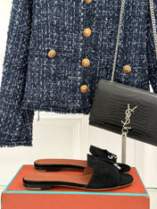 FLAT SANDALS IN BLACK SUEDE AND LAMBSKIN