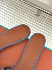 FLAT SANDALS IN BLUE SUEDE AND LAMBSKIN