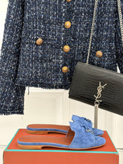 FLAT SANDALS IN BLUE SUEDE AND LAMBSKIN