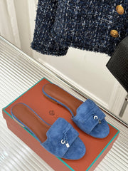 FLAT SANDALS IN BLUE SUEDE AND LAMBSKIN