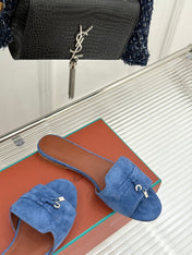 FLAT SANDALS IN BLUE SUEDE AND LAMBSKIN