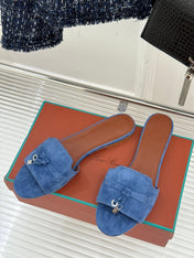 FLAT SANDALS IN BLUE SUEDE AND LAMBSKIN
