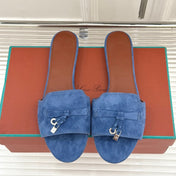 FLAT SANDALS IN BLUE SUEDE AND LAMBSKIN