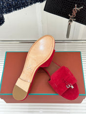FLAT SANDALS IN RED SUEDE AND LAMBSKIN