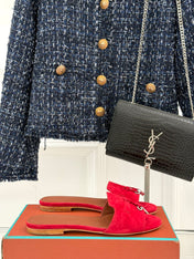 FLAT SANDALS IN RED SUEDE AND LAMBSKIN