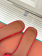 FLAT SANDALS IN RED SUEDE AND LAMBSKIN