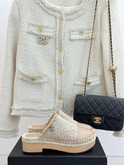 CC MULES 25SS 30 MM IN BEIGE LAMBSKIN MIX WOOL