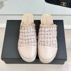 CC MULES 25SS 30 MM IN PASTEL PINK LAMBSKIN MIX TWEED