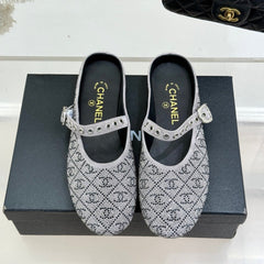 CC FLAT MULES 25SS IN GREY EMBELLISHED WITH RHINESTONES