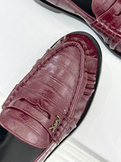 YSL 25S LOAFERS IN DARK RED EMBOSSED LAMBSKIN