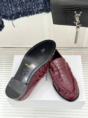 YSL 25S LOAFERS IN DARK RED EMBOSSED LAMBSKIN