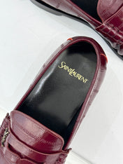 YSL 25S LOAFERS IN DARK RED EMBOSSED LAMBSKIN