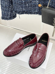 YSL 25S LOAFERS IN DARK RED EMBOSSED LAMBSKIN