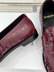 YSL 25S LOAFERS IN DARK RED EMBOSSED LAMBSKIN