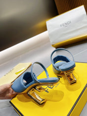 FENDI BAGUETTE HIGH-HEEL SANDALS 8 CM IN CERULEAN BLUE CALFSKIN