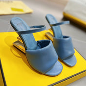 FENDI BAGUETTE HIGH-HEEL SANDALS 8 CM IN CERULEAN BLUE CALFSKIN