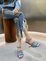 FENDI BAGUETTE HIGH-HEEL SANDALS 8 CM IN CERULEAN BLUE CALFSKIN