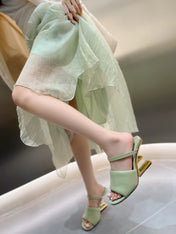 FENDI BAGUETTE HIGH-HEEL SANDALS 8 CM IN MINT GREEN CALFSKIN