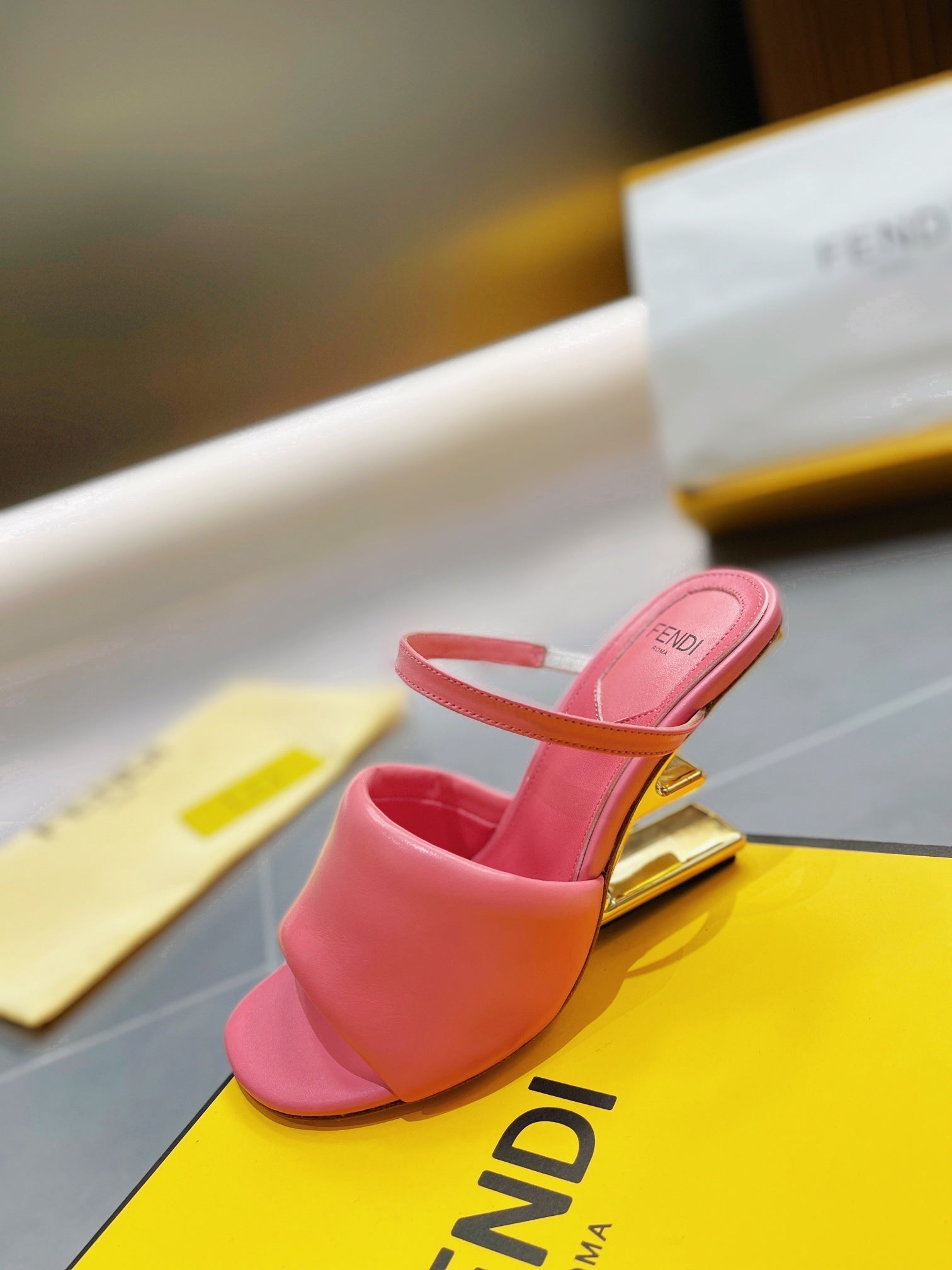 FENDI BAGUETTE HIGH-HEEL SANDALS 8 CM IN DARK PINK CALFSKIN