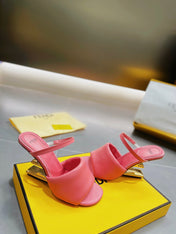 FENDI BAGUETTE HIGH-HEEL SANDALS 8 CM IN DARK PINK CALFSKIN