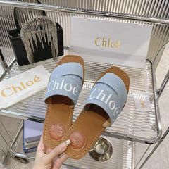 WOODY MULE IN LIGHT BLUE DENIM WITH WHITE LOGO