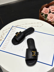 MARCIE SLIDE IN BLACK CALFSKIN WITH GOLD HARDWARE