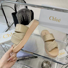 MILA FLAT SLIDES 5 CM IN BEIGE EICRU CALFSKIN AND RE-NYLON