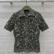 Gucci Knitted Polo Short-sleeved Top Green Wool